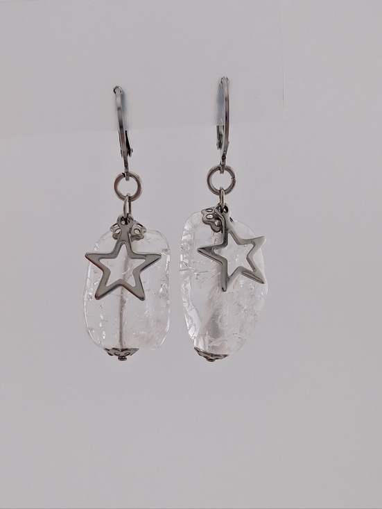 Handmade Jewelry - Rock Crystal Celestial Star Earrings - Artisan Handmade Gemstone Jewelry -D018